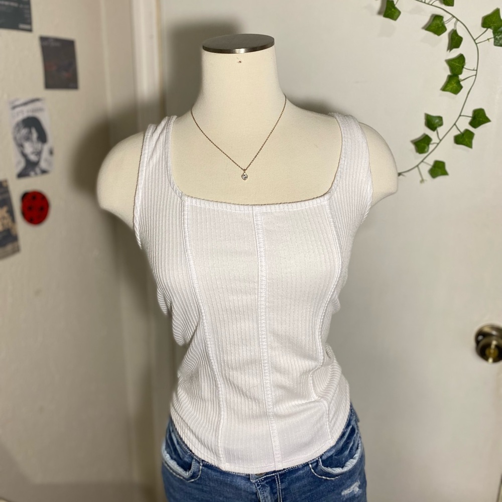 No Boundaries White Ribbed Square-Neck Tank Top
